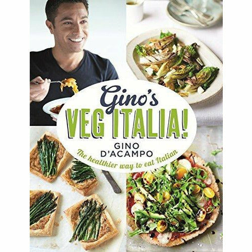 Set of three hardback Gino D'Acampo vegetarian cookbook books from the Easy Vegetarian One Pot series with colorful covers.