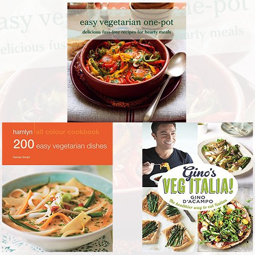 Set of three hardback vegetarian recipe books by Gino D'Acampo from Gino's Veg Italia! featuring easy one-pot vegetarian dishes.