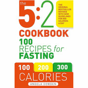 Cover image of The 5:2 Cookbook and Ultimate 5:2 Diet Recipe Book by Angela Dowden, paperback, featuring recipe illustrations.