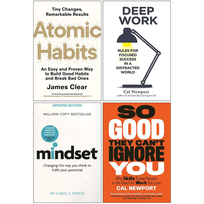 Atomic Habits, Deep Work, Mindset Dr Carol Dweck, So Good They Can't Ignore You 4 Books Collection Set - The Book Bundle