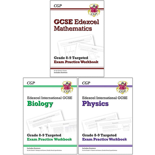 CGP Edexcel International GCSE Maths, Biology, Physics 3 Books Collection Set - Grade 8-9 Targeted Exam Practice Workbook - The Book Bundle