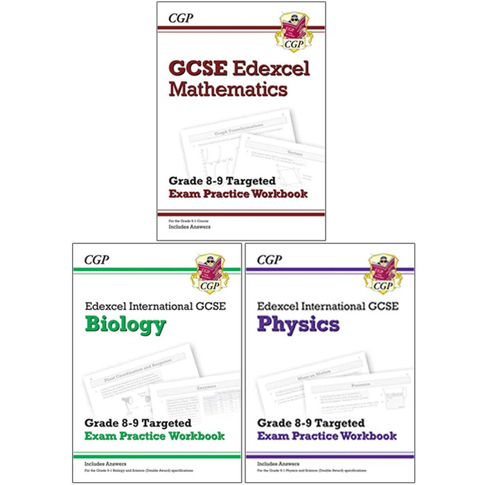 CGP Edexcel International GCSE Maths, Biology, Physics 3 Books Collection Set - Grade 8-9 Targeted Exam Practice Workbook - The Book Bundle