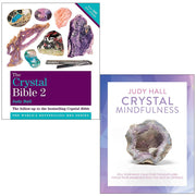 Two paperback books from Judy Hall's Crystal Bible Volume 2 collection, featuring colorful crystal illustrations, by Godsfield Press.