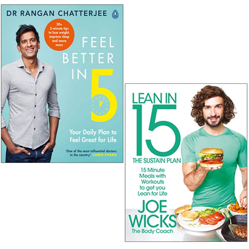 Collection of two paperback books by Dr. Rangan Chatterjee and Joe Wicks, focusing on health and wellness tips, published by Penguin Life/Bluebird