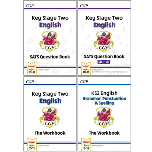 CGP New KS2 English SATS Question Book Ages 10-11, Stretch, Grammar Punctuation and Spelling Workbook Ages 7-11 Collection 4 Books Set - The Book Bundle