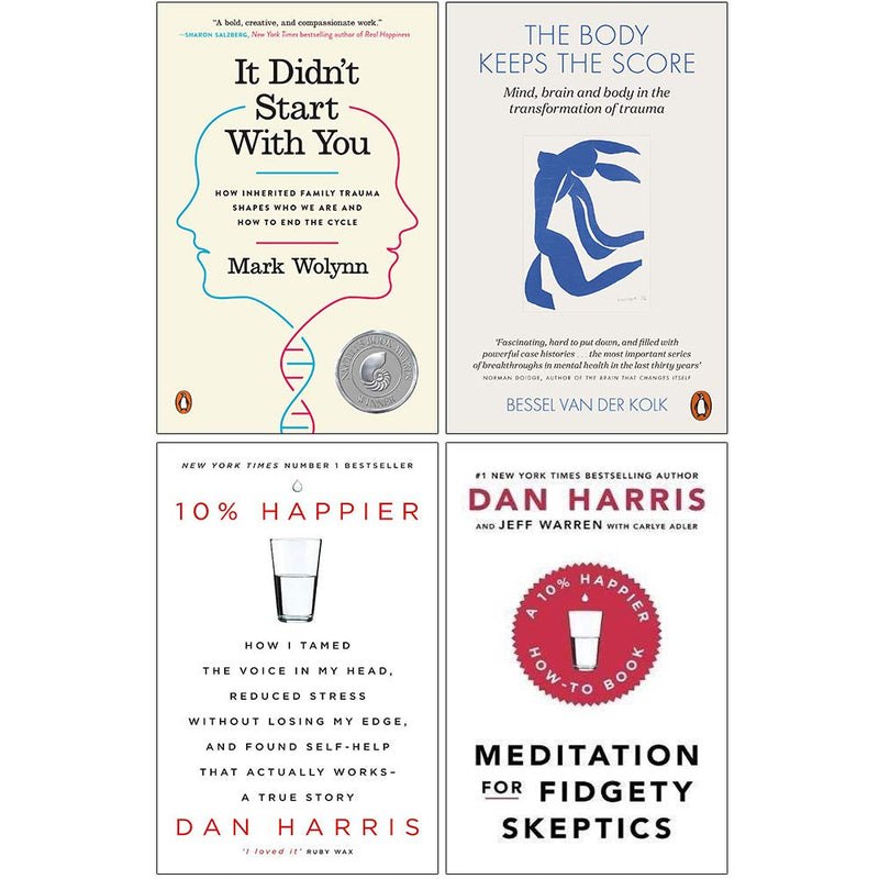 Set of four non-fiction books including The Body Keeps the Score and It Didn't Start With You by Penguin Books and Yellow Kite.