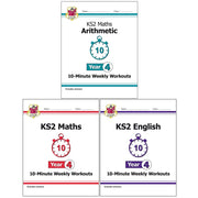 Set of three non-fiction KS2 Maths and English paperback books by The Book Bundle, including arithmetic and language practice.