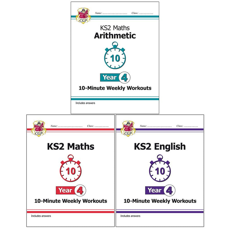 Set of three non-fiction KS2 Maths and English paperback books by The Book Bundle, including arithmetic and language practice.