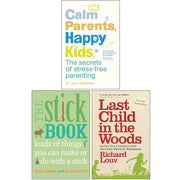 Collection of three paperback non-fiction books by Dr. Laura Markham, Jo Schofield, Fiona Danks, and Richard Louv about parenting and nature.