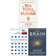 Set of three paperback non-fiction books by Dexter Dias, including The Ten Types of Human, Neurotribes, and The Brain The Story Of You.