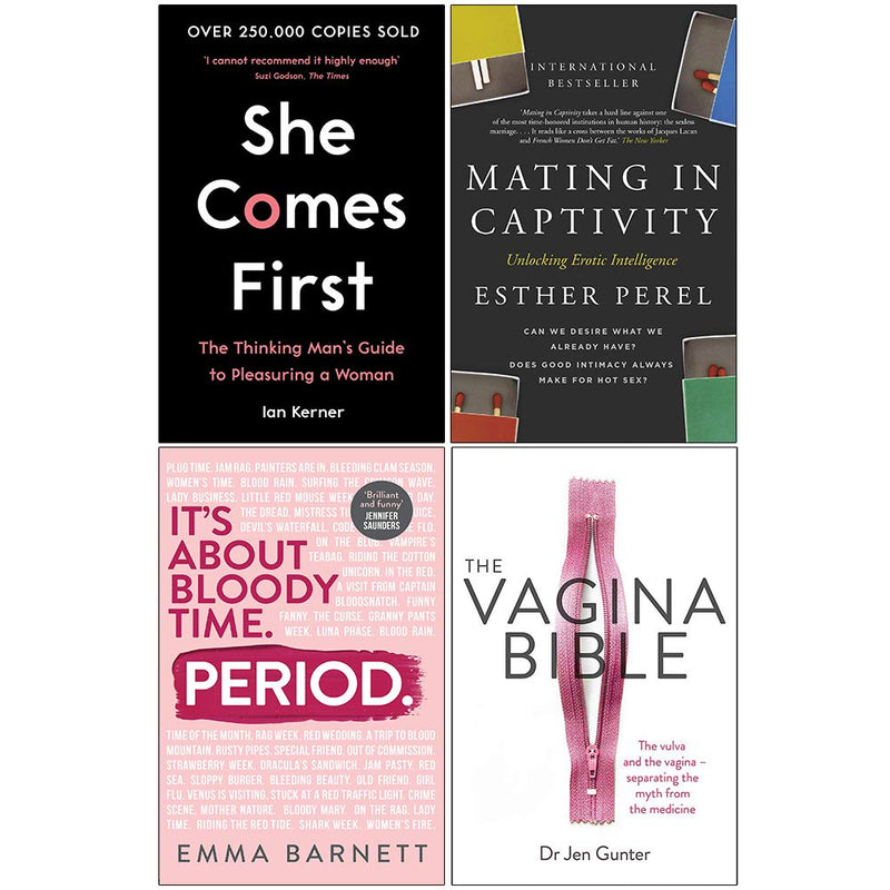 Collection of four non-fiction books including She Comes First, The Vagina Bible, and more by Emma Barnett, Dr. Jennifer Gunter, and Esther Perel.