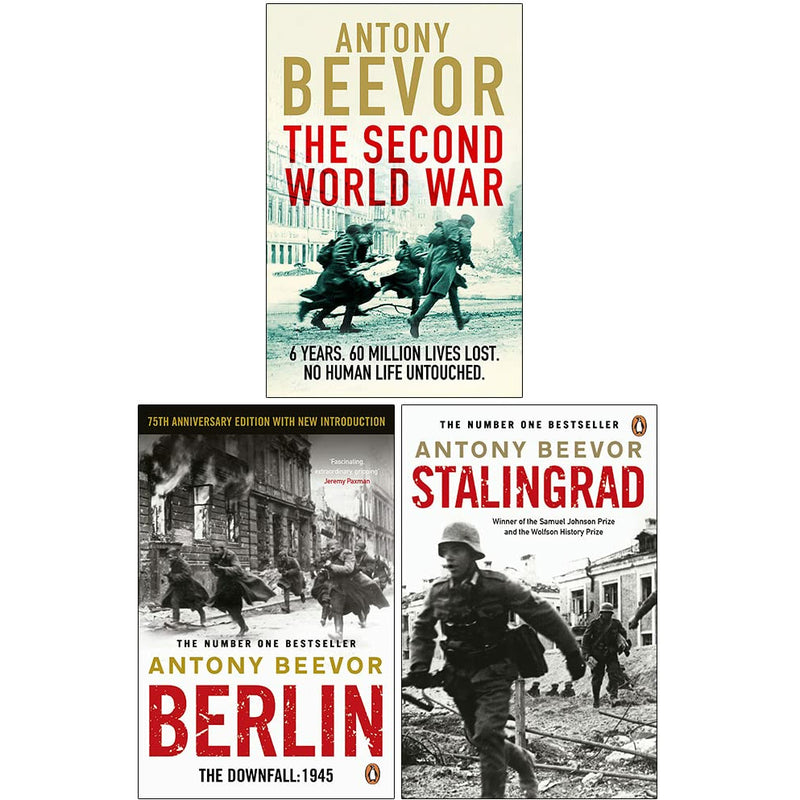 Antony Beevor book collection with three World War II history books: The Second World War, Berlin 1945, and Stalingrad.