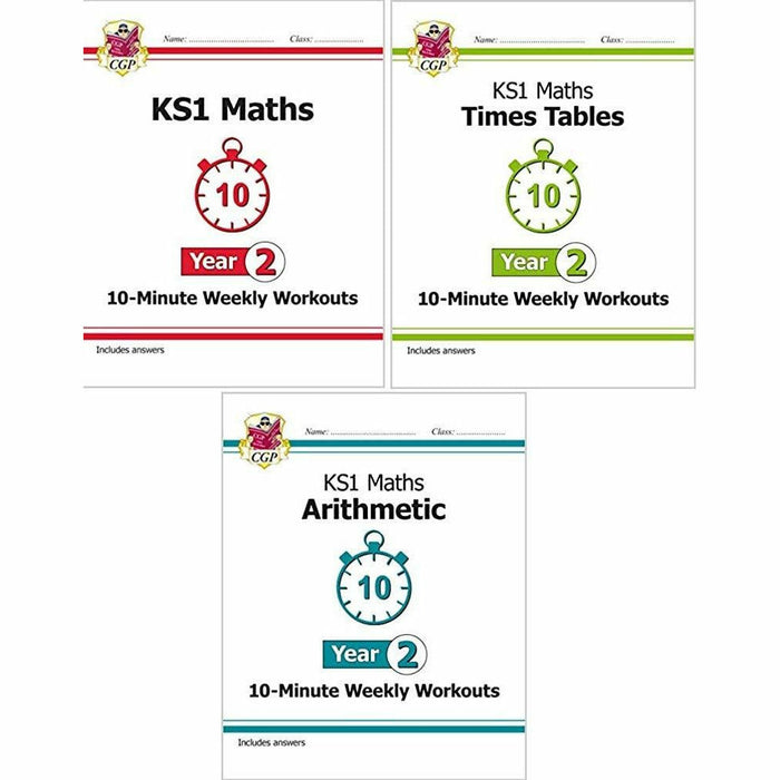 Year 2 New KS1 Maths 10-Minute Weekly Workouts 3 Books Collection Set Includes Answers By CGP - The Book Bundle
