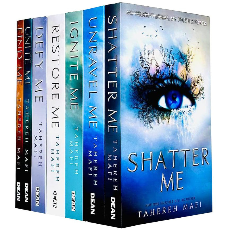 Shatter Me series 7-book collection set by Tahereh Mafi, featuring books like Shatter Me and Find Me, hardcover editions.