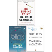 Set of three Malcolm Gladwell non-fiction paperback books including The Tipping Point, Blink, and Outliers by Penguin.