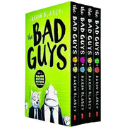 Four-book set of The Bad Guys episodes 1-8 by Aaron Blabey, featuring colorful cover illustrations from the Scholastic collection.