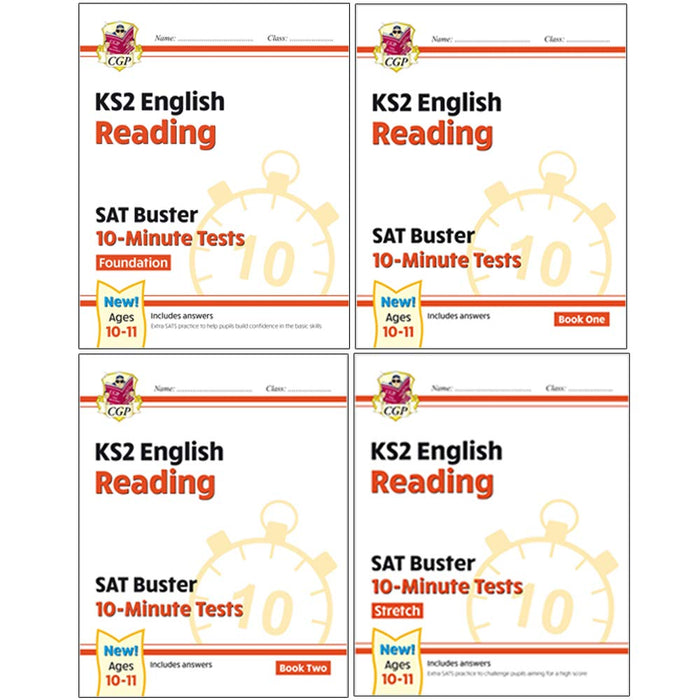 CGP New KS2 English SAT Buster 10-Minute Tests Reading Foundation, Reading Book 1 & 2, Reading Stretch 4 Books Collection Set - The Book Bundle