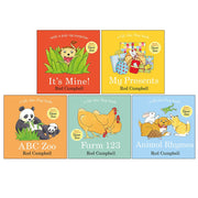 Set of five ABC Zoo and farm-themed board books for ages 0-2 by Rod Campbell, featuring colorful animal illustrations.