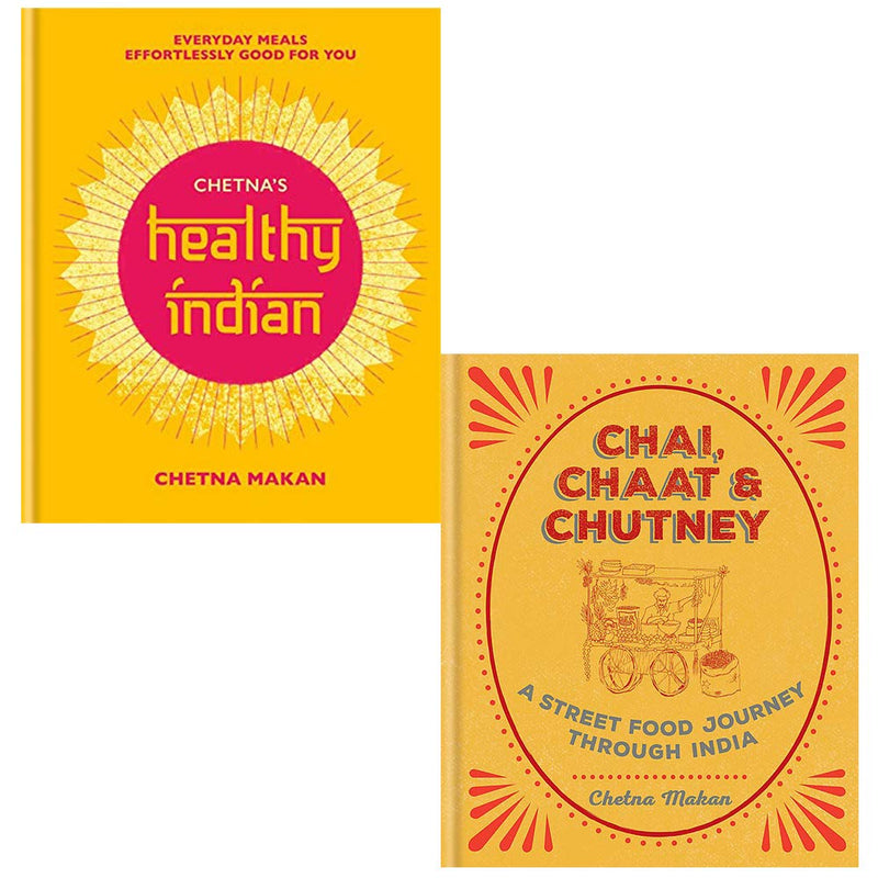 Chetna's Healthy Indian & Chai, Chaat & Chutney two-book collection set by Chetna Makan, hardback, featuring vibrant cover images.