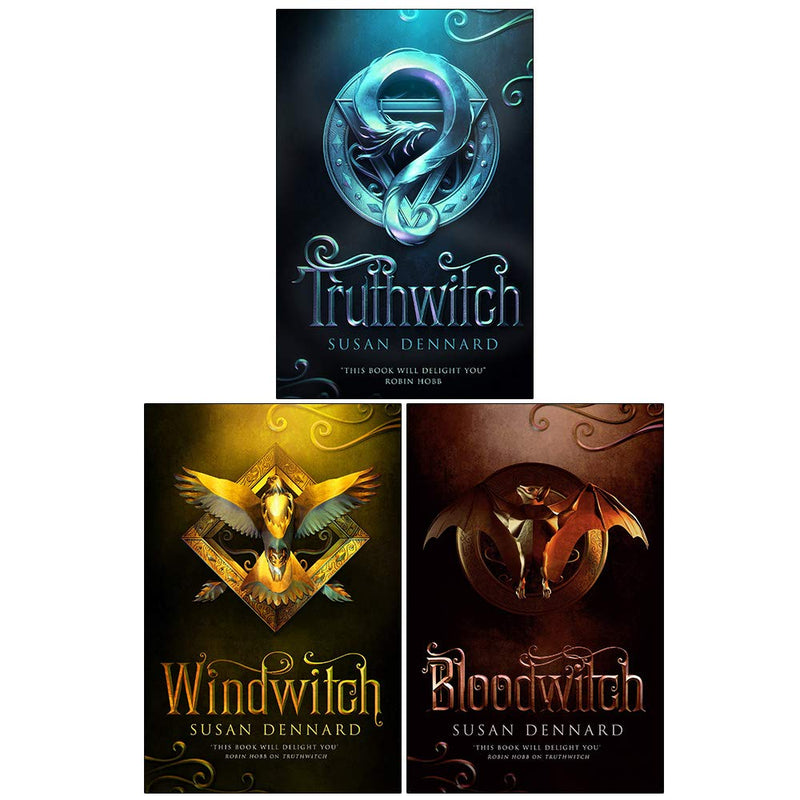 Set of three paperback fantasy books from The Witchlands series by Susan Dennard, featuring vibrant cover art.