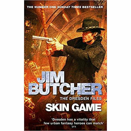 Paperback of The Dresden Files: Skin Game by Jim Butcher, a fiction novel from Orbit featuring a book cover with artwork.