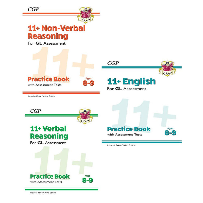 Cgp books gl 11 plus english, non-verbal reasoning, verbal reasoning 3 books collection set - practice book & assessment tests (ages 8-9) - The Book Bundle