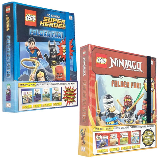 Lego DC Comics Super Heroes Folder Fun & Lego Ninjago Folder Fun - Facts, Sticker, Character Profile & More 8 Books Collection Set - The Book Bundle