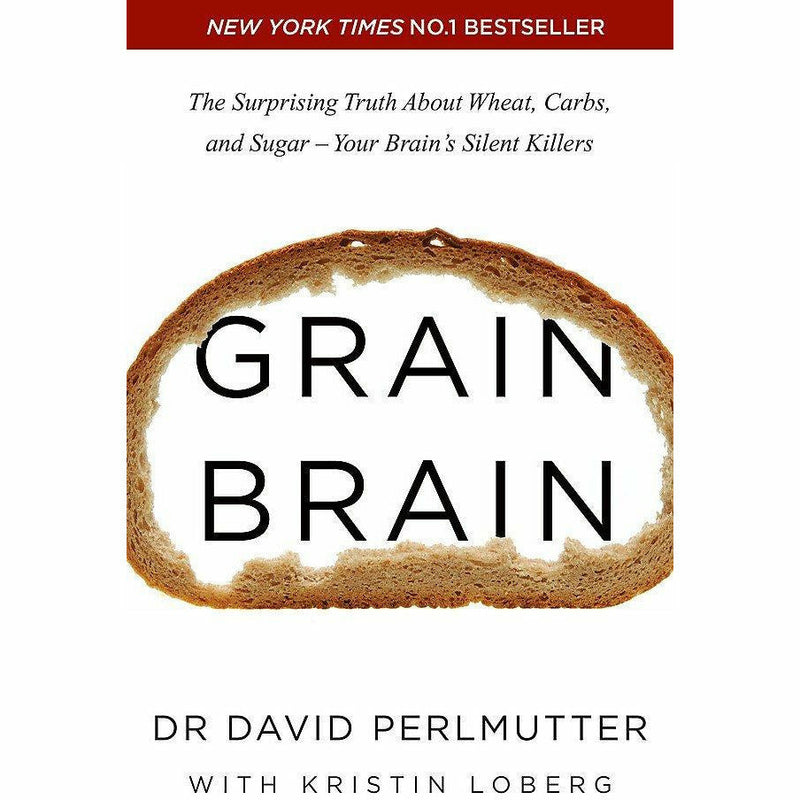 Set of three hardback health books by David Perlmutter and Dr. William Davis, including Grain Brain, Wheat Belly, and Total Health.