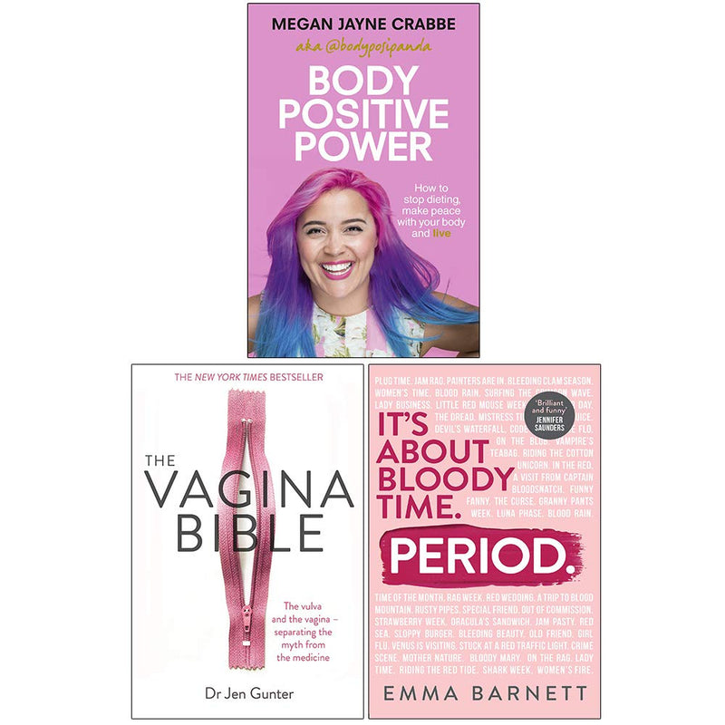 Vermilion book set including Body Positive Power, The Vagina Bible, and Period collection by Megan Jayne Crabbe and Dr. Jennifer Gunter