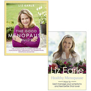 Two Liz Earle menopause books, "The Good Menopause Guide" and "Healthy Menopause," in mixed format, showcasing cover designs.