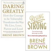 Two paperback books from Brené Brown's Daring Greatly and Rising Strong collection, featuring inspiring nonfiction by Penguin Life and Vermilion.