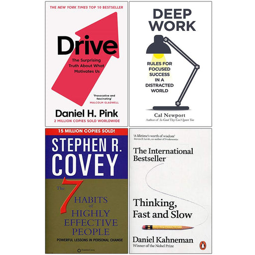 Drive Daniel Pink, Deep Work, 7 Habits of Highly Effective People, Thinking Fast and Slow 4 Books Collection Set - The Book Bundle