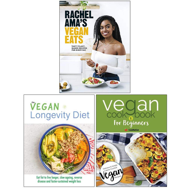 Rachel Ama Vegan Eats [Hardcover], Vegan Longevity Diet, Vegan Cookbook For Beginners 3 Books Collection Set - The Book Bundle
