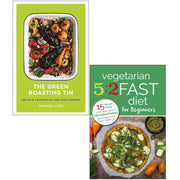 Set of two vegetarian roasting tin books by Rukmini Iyer and Iota, featuring 5:2 fast diet recipes in a mixed format.