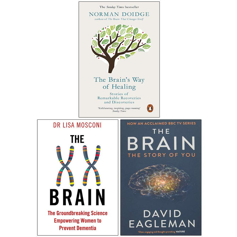 Set of three paperback books by Norman Doidge including The Brain’s Way of Healing, The XX Brain, and The Brain: The Story of You.