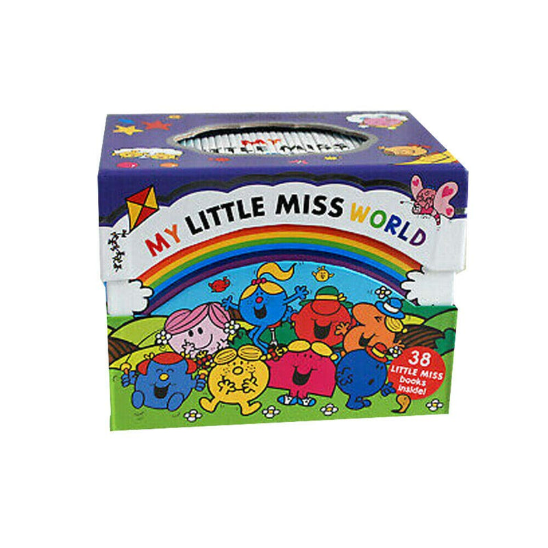 My Little Miss World Collection set of 38 paperback books by Roger Hargreaves, featuring colorful covers for ages 3-5.