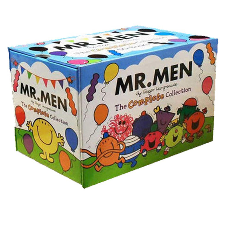 Collection of Mr Men and Little Miss paperback books by Roger Hargreaves, featuring colorful covers for children ages 5 to 7.