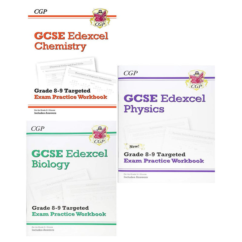 Cgp gcse 9-1 chemistry, biology, physics 3 books collection set- edexcel grade 8-9 targeted exam practice workbook - The Book Bundle