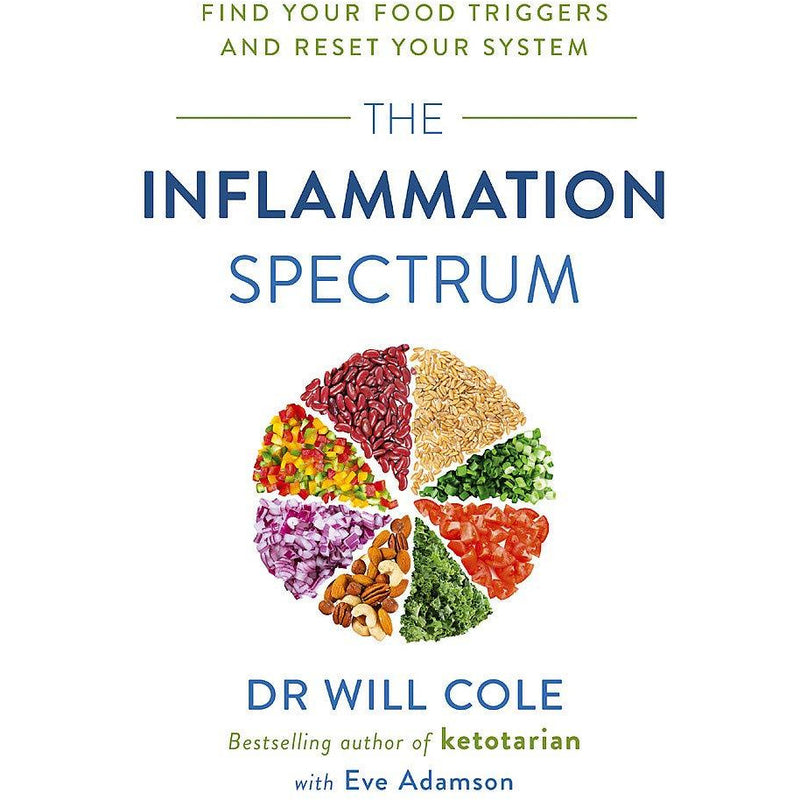 Paperback copy of "The Inflammation Spectrum" by Dr. Will Cole, featuring a yellow cover with the title and author's name.