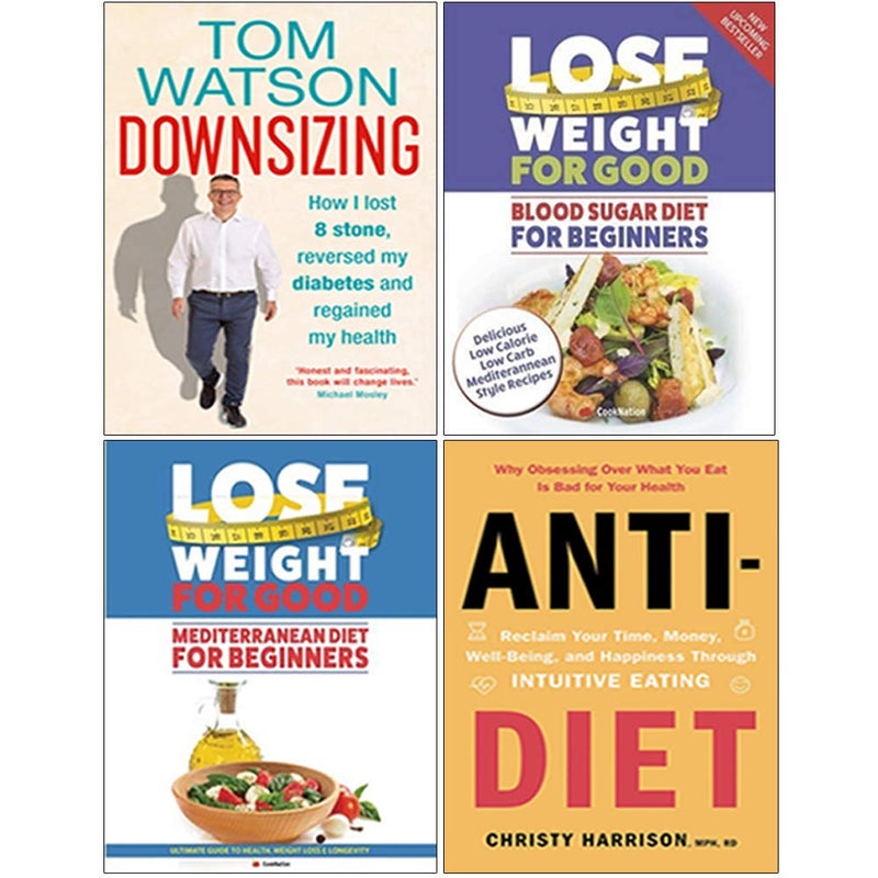 Set of four nonfiction books by Tom Watson and Iota on downsizing, losing weight, and sustainable weight loss methods.