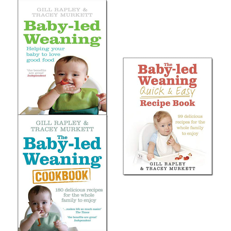 Set of three hardback baby-led weaning and cookbook books by Gill Rapley, featuring quick and easy recipes for infants.