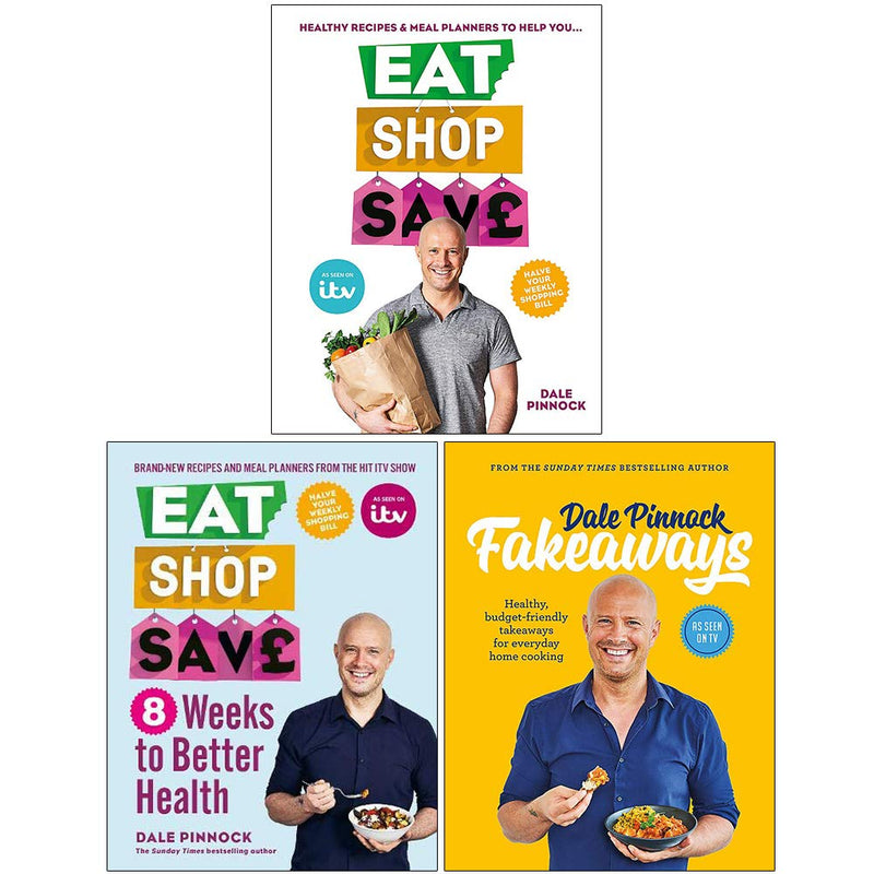 Dale Pinnock Eat Shop Save 8 Weeks to Better Health book set, non-fiction paperback with colorful cover images.