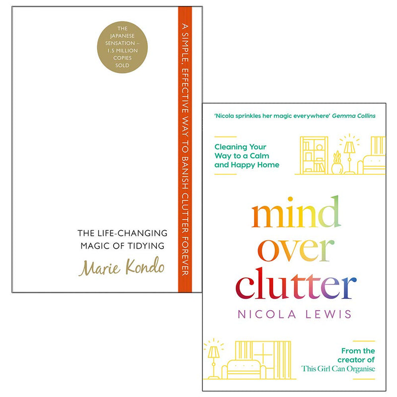 Paperback set of Marie Kondo's The Life-Changing Magic of Tidying and Mind Over Clutter with colorful book covers by Vermilion.