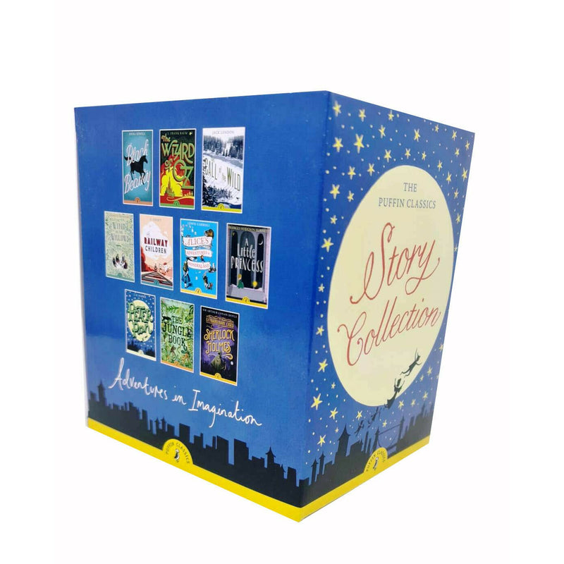 Set of ten Puffin Books including Sherlock Holmes stories from the Puffin Classics Story Collection, featuring colorful covers and classic titles.