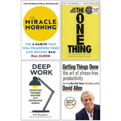 The Miracle Morning, The One Thing, Deep Work, Getting Things Done 4 Books Collection Set - The Book Bundle