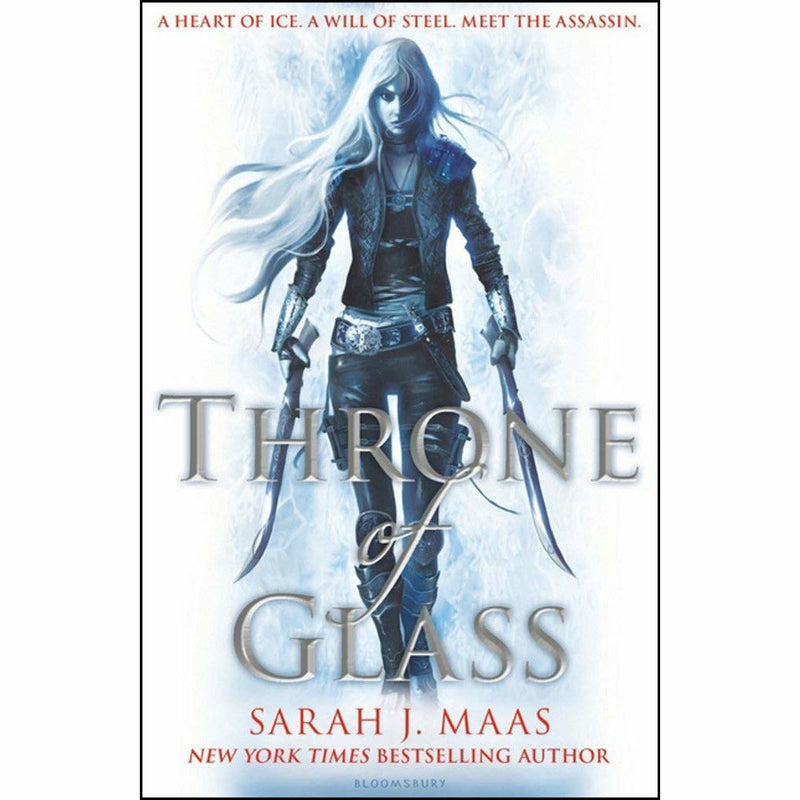 Six paperback books from the Throne of Glass collection by Sarah J. Maas, featuring young adult fantasy novels in a set.