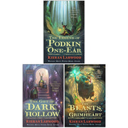 Three paperback books from the Five Realms collection by Kieran Larwood, published by Faber & Faber, featuring colorful cover art.