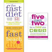 Collection of three paperback books by Mimi Spencer on the Fast Beach Diet, The Fast Diet, and Five Two for a healthy lifestyle.