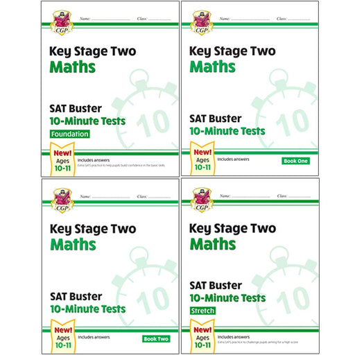 CGP New KS2 Maths SAT Buster 10-Minute Tests Foundation, Maths Book 1 & 2 Stretch 4 Books Collection Set - The Book Bundle