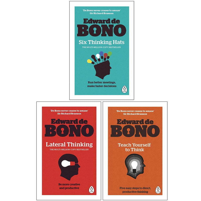 Edward de Bono 3-book set including Six Thinking Hats and Lateral Thinking, paperback non-fiction by Penguin.